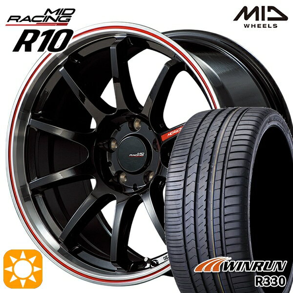 【取付対象】セレナ 215/40R18 89W XL ウィンラン R330 MID RMPレーシング R10 クリスタルBK/リムポリッシュ+レッド 18インチ 7.5J 5H114.3 サマータイヤホイールセット