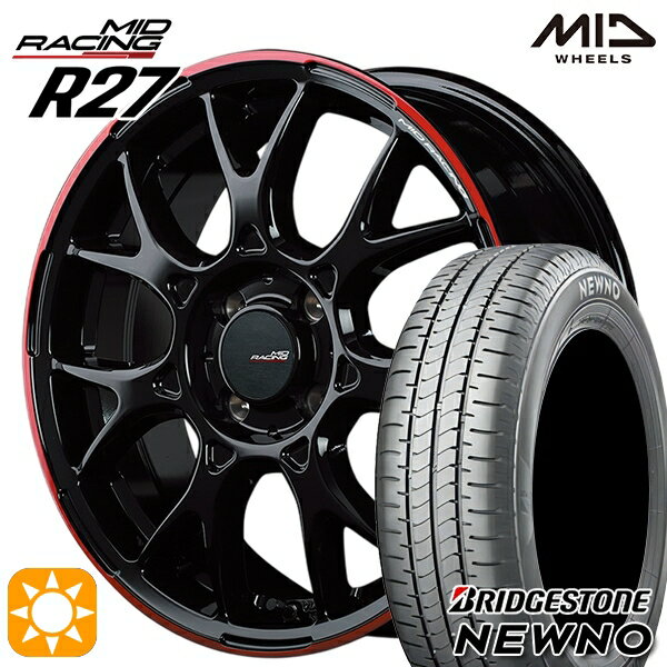 【取付対象】165/50R15 73V ブリヂストン ニューノ MID RMPレーシング R27 ブラック/リムレッドライン 15インチ 5.0J 4H100 サマータイヤホイールセット