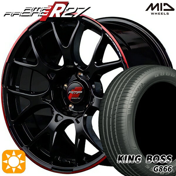 【取付対象】リーフ レヴォーグ 215/50R17 95W XL キングボス G866 MID RMPレーシング R27 ブラック/リムレッドライン 17インチ 7.0J 5H114.3 サマータイヤホイールセット