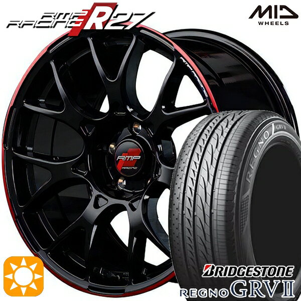 【取付対象】アイシス ノア 215/45R17 91W XL ブリヂストン レグノ GRV2 MID RMPレーシング R27 ブラック/リムレッドライン 17インチ 7.0J 5H114.3 サマータイヤホイールセット