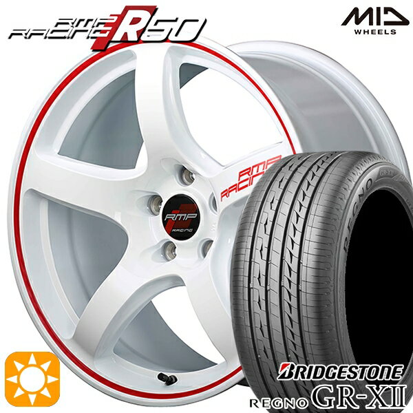 【取付対象】215/55R17 94V ブリヂストン レグノ GRX2 MID RMPレーシング R50 ホワイト/リムレッドライン 17インチ 7.0J 5H114.3 サマータイヤホイールセット