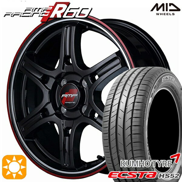 【取付対象】195/45R16 84V XL クムホ エクスタ HS52 MID RMPレーシング R60 クリスタルBK/デュアルP/レッドクリア 16インチ 6.0J 4H100 サマータイヤホイールセット