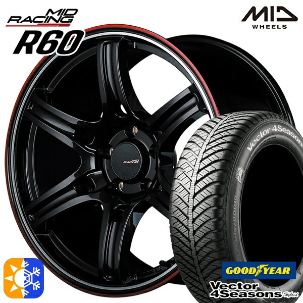 リーフ レヴォーグ 215/50R17 95H XL グッドイヤー ベクター フォーシーズンズ MID RMPレーシング R60 17インチ 7.0J 5H114.3 クリスタルBK/デュアルP/レッドクリア オールシーズンタイヤホイールセット
