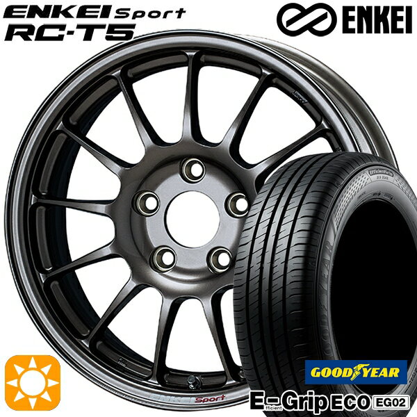 【取付対象】アクア マツダ2 ノート 185/65R15 88H グッドイヤー エフィシェントグリップ EG02 ENKEI エンケイスポーツ RC-T5 ダークシルバー 15インチ 6.0J 4H100 サマータイヤホイールセット