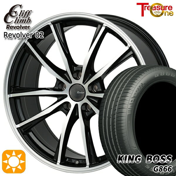 【取付対象】リーフ レヴォーグ 215/50R17 95W XL キングボス G866 トレジャーワン クリフクライム リボルバー02 ブラックポリッシュ 17インチ 7.0J 5H114.3 サマータイヤホイールセット