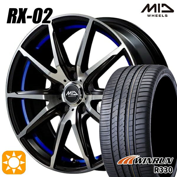 【取付対象】リーフ レヴォーグ 215/50R17 95W XL ウィンラン R330 MID シュナイダー RX02 ブラックポリッシュ/アンダーカットブルー 17インチ 7.0J 5H114.3 サマータイヤホイールセット