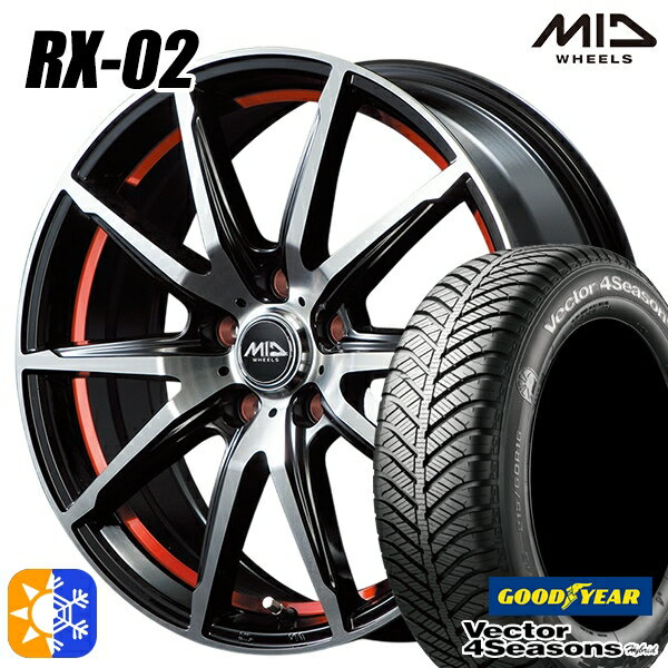 215/55R17 94H グッドイヤー ベクター フォーシーズンズ MID シュナイダー RX02 17インチ 7.0J 5H114.3 ブラックポリッシュ/アンダーカットレッド オールシーズンタイヤホイールセット