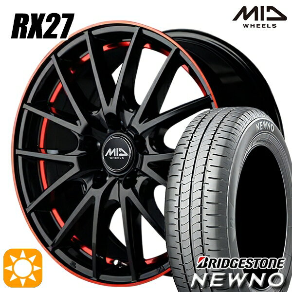 【取付対象】215/45R17 91W XL ブリヂストン ニューノ MID シュナイダー RX27 ブラック/リム＆アンダーカットポリッシュ＋レッドクリア 17インチ 7.0J 5H114.3 サマータイヤホイールセット