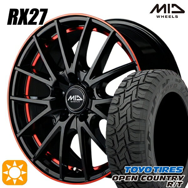 【取付対象】エクストレイル フォレスター 225/60R17 99Q トーヨー オープンカントリー R/T MID シュナイダー RX27 ブラック/リム＆アンダーカットポリッシュ＋レッドクリア 17インチ 7.0J 5H114.3 サマータイヤホイールセット