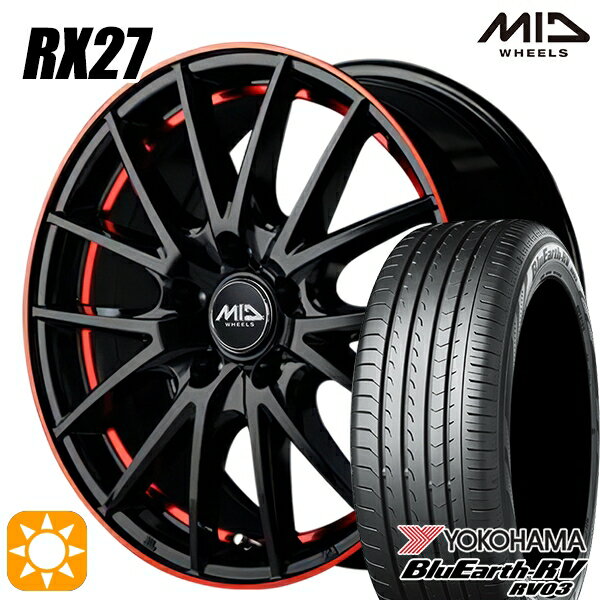 【取付対象】リーフ レヴォーグ 215/50R17 95V XL ヨコハマ ブルーアース RV03 MID シュナイダー RX27 ブラック/リム＆アンダーカットポリッシュ＋レッドクリア 17インチ 7.0J 5H114.3 サマータイヤホイールセット
