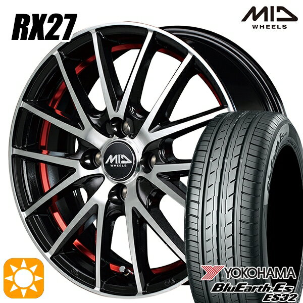 【取付対象】155/55R14 69V ヨコハマ ブルーアース ES32 MID シュナイダー RX27 BMP/アンダーカットレッドクリア 14インチ 4.5J 4H100 サマータイヤホイールセット