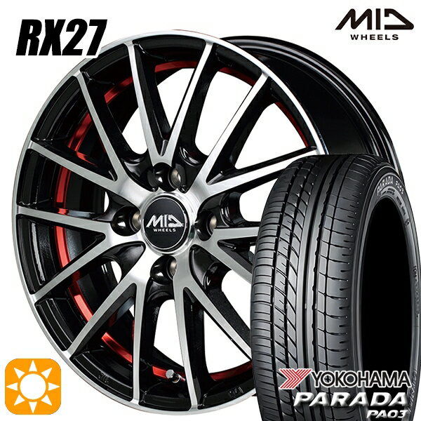 【取付対象】軽トラ 165/55R14C 95/93N ヨコハマ パラダ PA03 MID シュナイダー RX27 BMP/アンダーカットレッドクリア 14インチ 4.5J 4H100 サマータイヤホイールセット