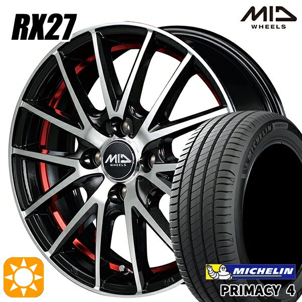 【取付対象】フィット アクア 185/60R15 88H XL ミシュラン プライマシー4 MID シュナイダー RX27 BMP/アンダーカットレッドクリア 15インチ 5.5J 4H100 サマータイヤホイールセット