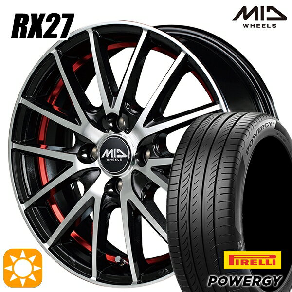 【取付対象】フィット アクア 185/60R15 84H ピレリ パワジー MID シュナイダー RX27 BMP/アンダーカットレッドクリア 15インチ 5.5J 4H100 サマータイヤホイールセット