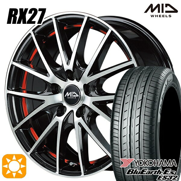 【取付対象】アイシス ノア 215/45R17 91V XL ヨコハマ ブルーアース ES32 MID シュナイダー RX27 BMP/アンダーカットレッドクリア 17インチ 7.0J 5H114.3 サマータイヤホイールセット