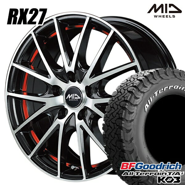 【取付対象】225/70R16 102/99S RWL BFグッドリッチ オールテレーン T/A KO3 MID シュナイダー RX27 BMP/アンダーカットレッドクリア 16インチ 6.5J 5H114.3 サマータイヤホイールセット