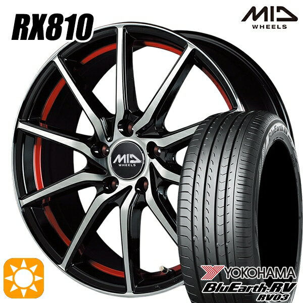 【取付対象】エクストレイル アテンザ 225/55R17 101V XL ヨコハマ ブルーアース RV03 MID シュナイダー RX810 ブラックポリッシュ/アンダーカットレッド 17インチ 7.0J 5H114.3 サマータイヤホイールセット