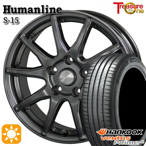 【取付対象】セレナ ラフェスタ 195/60R16 89V ハンコック veNtus PRime4 K135 トレジャーワン ヒューマンライン S15 ガンメタブラック 16インチ 6.5J 5H114.3 サマータイヤホイールセット