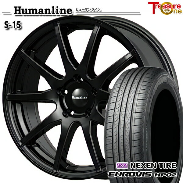 【取付対象】30/50プリウス 185/65R15 ネクセン ロードストーン ユーロビズ HP02 トレジャーワン ヒューマンライン S15 ブラック 15インチ 6.0J 5H100 サマータイヤホイールセット