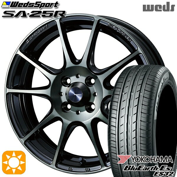 【取付対象】フィット アクア 185/60R15 84H ヨコハマ ブルーアース ES32 Weds ウェッズスポーツ SA25R WBC (ウォースブラッククリアー) 15インチ 6.0J 4H100 サマータイヤホイールセット