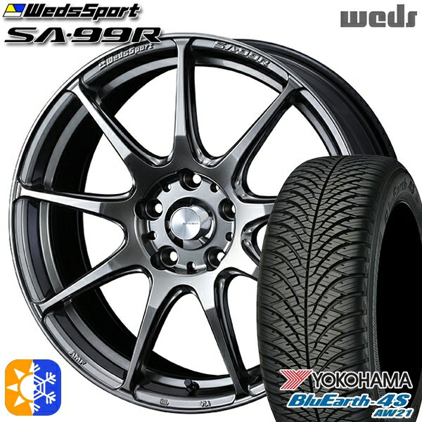 N-BOX ウェイク 165/55R15 75V ヨコハマ ブルーアース 4S AW21 Weds ウェッズスポーツ SA99R PSB (プラチナシルバーブラック) 15インチ 5.0J 4H100 オールシーズンタイヤホイールセット