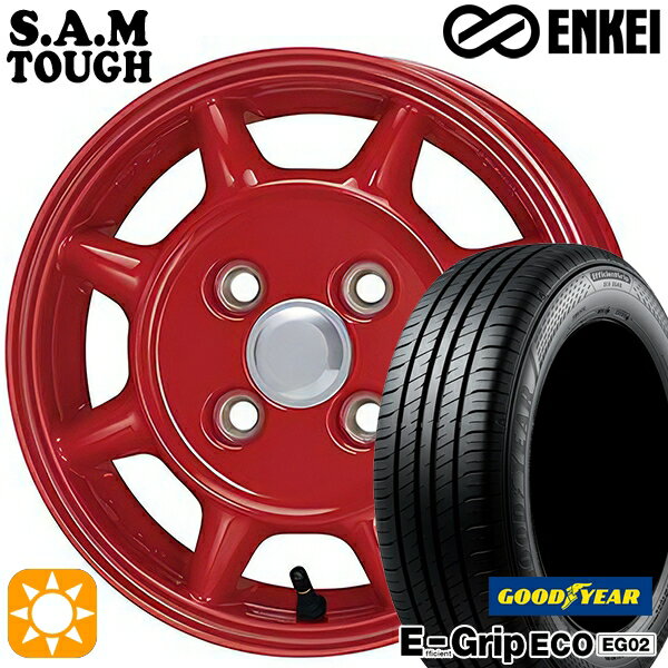 【取付対象】155/65R13 73S グッドイヤー エフィシェントグリップ エコ EG02 ENKEI S.A.M タフ レッド 13インチ 4.5J 4H100 サマータイヤホイールセット