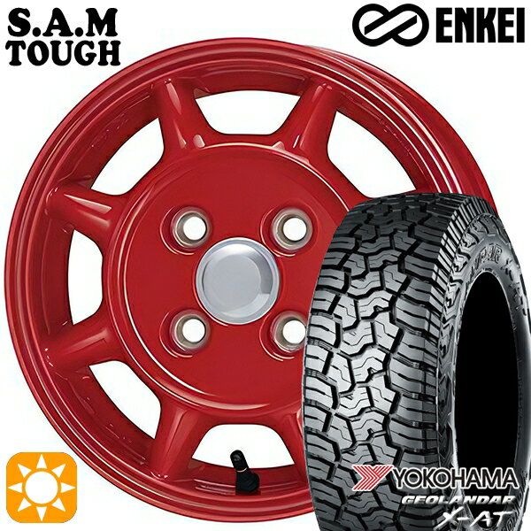 【取付対象】アゲトラ 145R14C 85/83Q ヨコハマ ジオランダーX-AT G016 ENKEI S.A.M タフ レッド 14インチ 5.0J 4H100 サマータイヤホイールセット