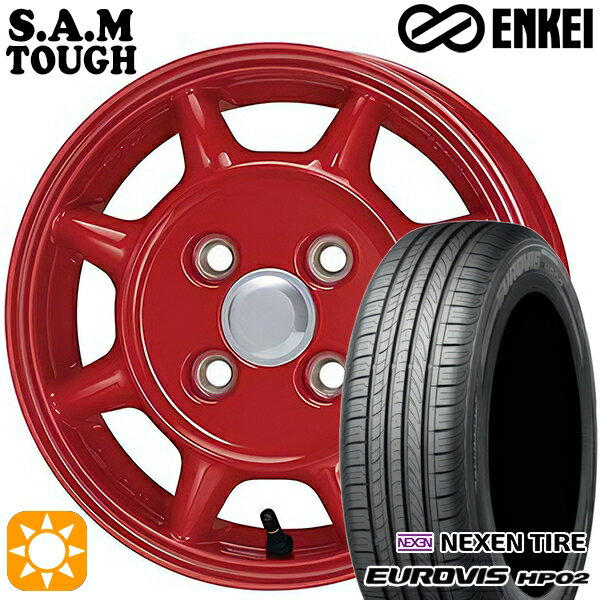 【取付対象】155/65R14 ネクセン ロードストーン ユーロビズ HP02 ENKEI S.A.M タフ レッド 14インチ 5.0J 4H100 サマータイヤホイールセット