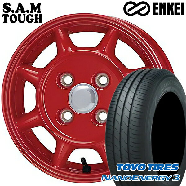 【取付対象】エブリィワゴン 165/60R14 75H トーヨー ナノエナジー3 ENKEI S.A.M タフ レッド 14インチ 5.0J 4H100 サマータイヤホイールセット