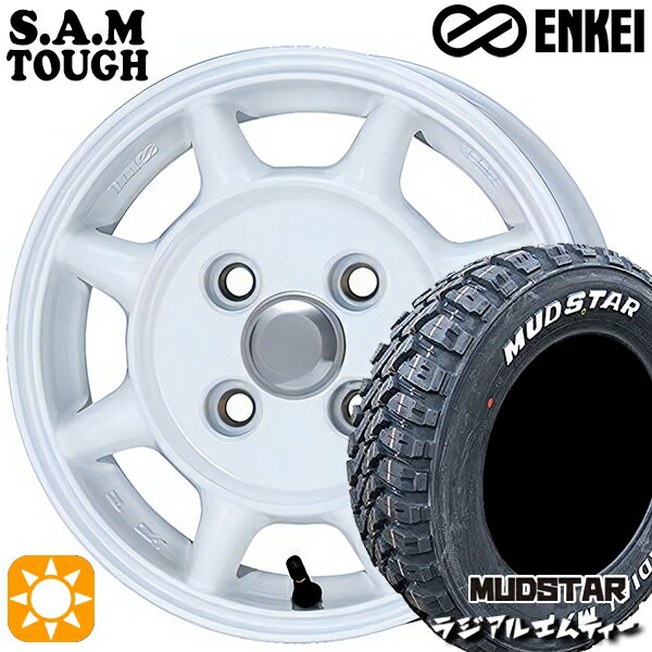 【0と5のつく日はP5倍！】 軽トラ 145/80R12 80/78N マッドスター ラジアル M/T ホワイトレター ENKEI S.A.M タフ ホワイト 12インチ 4.0J 4H100 サマータイヤホイールセット