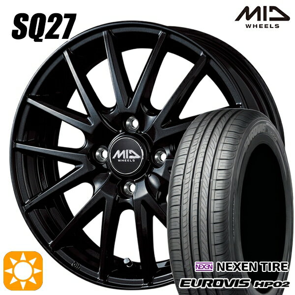 【取付対象】155/65R14 ネクセン ロードストーン ユーロビズ HP02 MID シュナイダー SQ27 メタリックブラック 14インチ 4.5J 4H100 サマータイヤホイールセット
