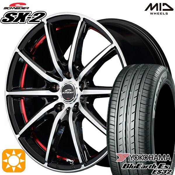 5/15ポイント5倍★アイシス ノア 215/45R17 91V XL ヨコハマ ブルーアース ES32 MID シュナイダー SX2 ブラックポリッシュ＋アンダーカットレッドクリア 17インチ 7.0J 5H114.3 サマータイヤホイールセット