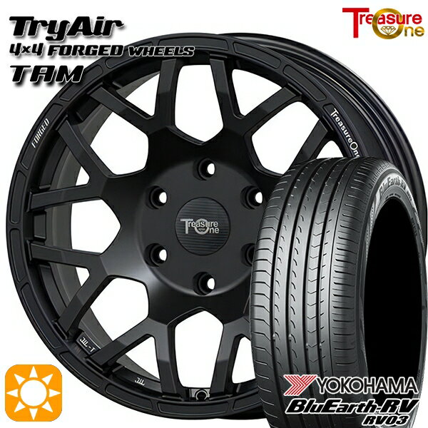 【取付対象】ヴェゼル オデッセイ 215/60R16 95H ヨコハマ ブルーアース RV03 トレジャーワン 鍛造 トライエアー TAM マットブラック 16インチ 7.0J 5H114.3 サマータイヤホイールセット