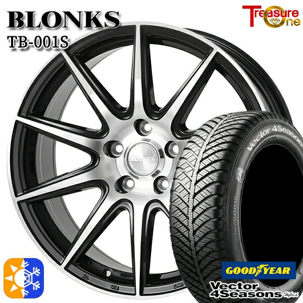 195/65R15 91H グッドイヤー ベクター フォーシーズンズ トレジャーワン ブロンクス TB001S ブラックポリッシュ 15インチ 6.0J 5H114.3 +43/+53 オールシーズンタイヤホイールセット