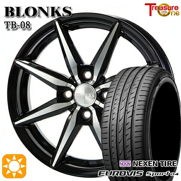 【取付対象】165/60R14 75H ロードストーン ユーロビズ Sport 04 トレジャーワン ブロンクス TB08 ブラックポリッシュ 14インチ 4.5J 4H100 サマータイヤホイールセット