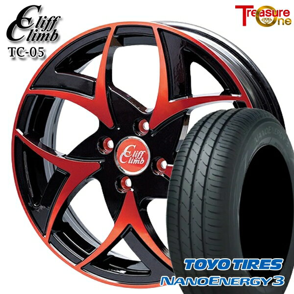 【取付対象】エブリィワゴン 165/60R14 75H トーヨー ナノエナジー3 トレジャーワン クリフクライム TC05 ブラックポリッシュレッドクリア 14インチ 4.5J 4H100 サマータイヤホイールセット