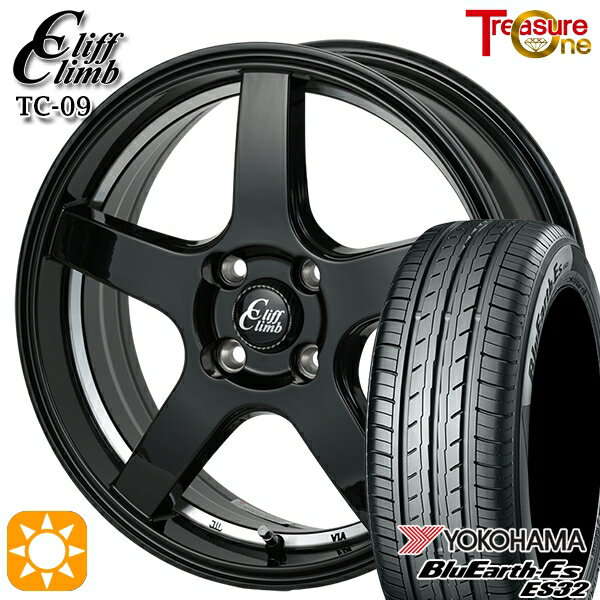 【取付対象】N-BOX ウェイク 165/55R15 75V ヨコハマ ブルーアース ES32 トレジャーワン クリフクライム TC09 ブラックアンダーカットポリッシュ 15インチ 4.5J 4H100 サマータイヤホイールセット