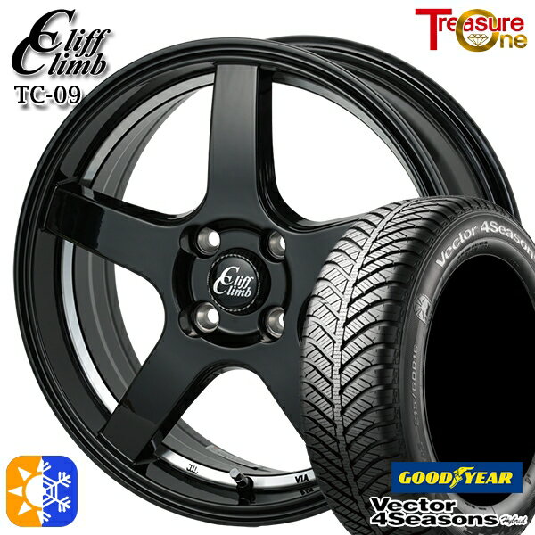195/50R16 84H グッドイヤー ベクター フォーシーズンズ トレジャーワン クリフクライム TC09 16インチ 6.0J 4H100 ブラックポリッシュ オールシーズンタイヤホイールセット