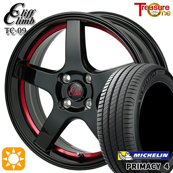 【取付対象】185/60R15 88H XL ミシュラン プライマシー4 トレジャーワン クリフクライム TC09 ブラックレッドアンダーカット 15インチ 5.5J 4H100 サマータイヤホイールセット