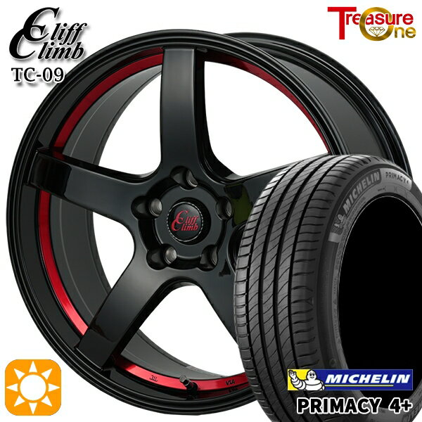 【取付対象】215/60R17 96V ミシュラン プライマシー4プラス トレジャーワン クリフクライム TC09 ブラックレッドアンダーカット 17インチ 7.0J 5H114.3 サマータイヤホイールセット