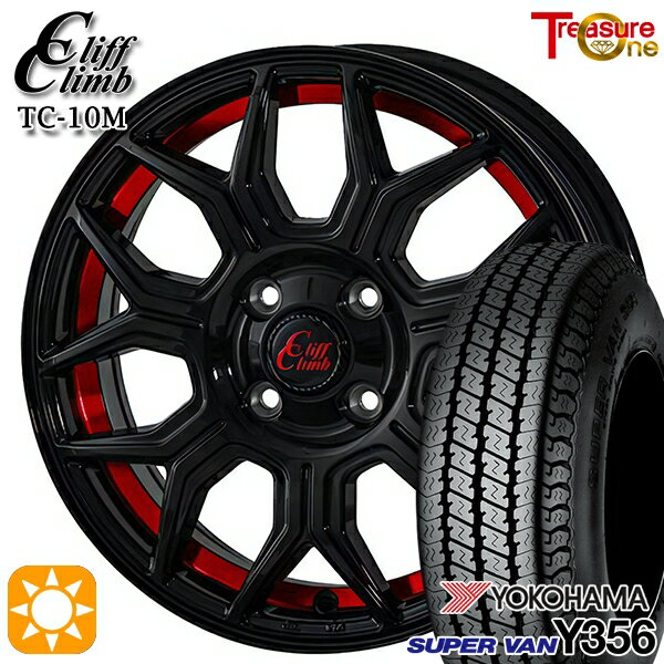 【取付対象】軽トラ 145/80R12 80/78N ヨコハマ スーパーバン Y356 トレジャーワン クリフクライム TC10M ブラックレッドアンダーカット 12インチ 4.0J 4H100 サマータイヤホイールセット