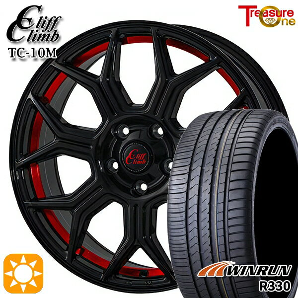 【取付対象】アウトランダー エクストレイル 225/55R18 98V ウィンラン R330 トレジャーワン クリフクライム TC10M ブラックレッドアンダーカット 18インチ 7.0J 5H114.3 サマータイヤホイールセット