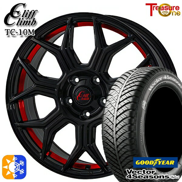 225/40R18 92H XL グッドイヤー ベクター フォーシーズンズ トレジャーワン クリフクライム TC10M 18インチ 7.0J 5H114.3 ブラックレッドアンダーカット オールシーズンタイヤホイールセット