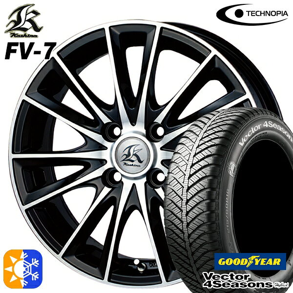 165/50R15 73H グッドイヤー ベクター フォーシーズンズ テクノピア カシーナ FV7 ブラックポリッシュ 15インチ 5.0J 4H100 オールシーズンタイヤホイールセット