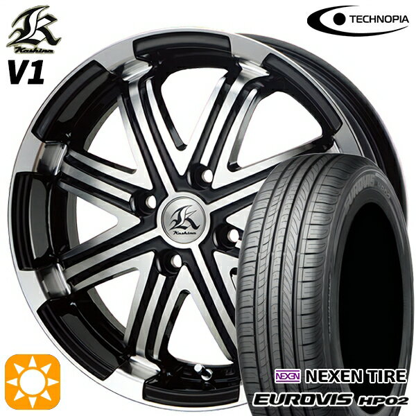【取付対象】155/65R14 ネクセン ロードストーン ユーロビズ HP02 テクノピア カシーナ V1 ブラックポリッシュ 14インチ 4.5J 4H100 サマータイヤホイールセット