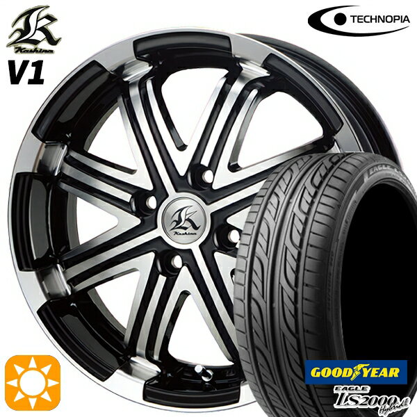 【取付対象】155/55R14 69V グッドイヤー LS2000ハイブリッド2 テクノピア カシーナ V1 ブラックポリッシュ 14インチ 4.5J 4H100 サマータイヤホイールセット