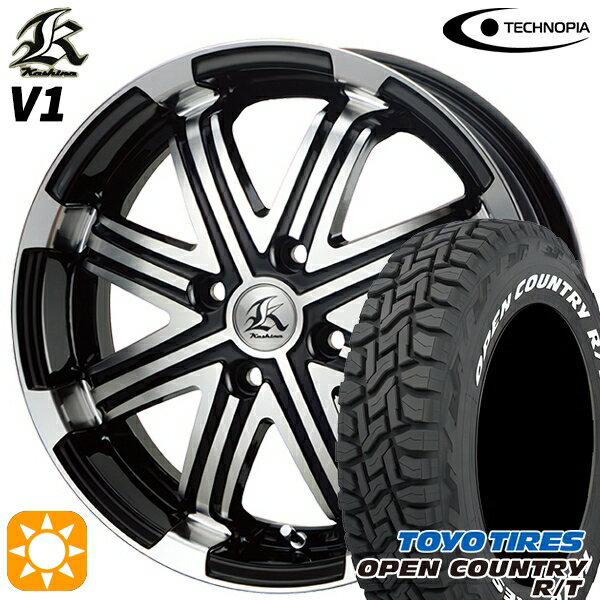 【取付対象】アゲ軽 165/80R14 97/95N LT トーヨー オープンカントリー R/T ホワイトレター テクノピア カシーナ V1 ブラックポリッシュ 14インチ 4.5J 4H100 サマータイヤホイールセット