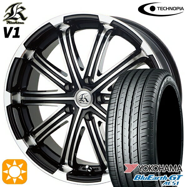 【取付対象】225/50R18 95W ヨコハマ ブルーアースGT AE51 テクノピア カシーナ V1 ブラックポリッシュ 18インチ 7.0J 5H114.3 サマータイヤホイールセット