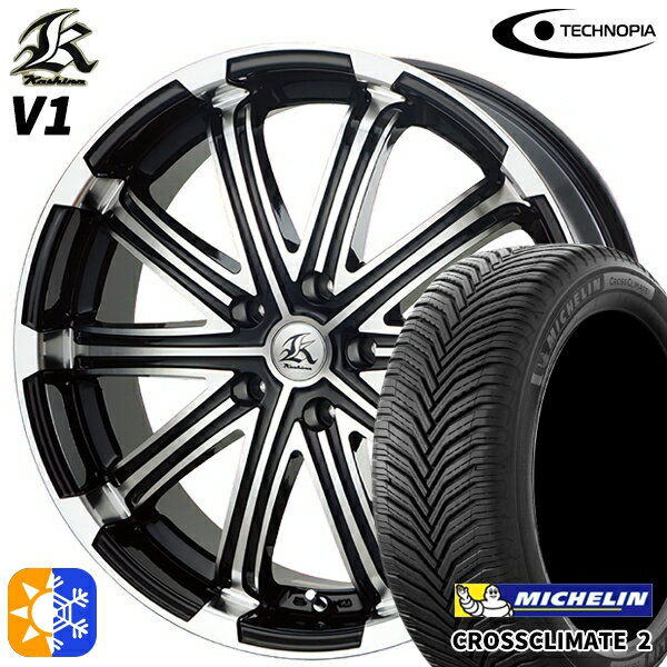 225/40R18 92Y XL ミシュラン クロスクライメート2 テクノピア カシーナ V1 ブラックポリッシュ 18インチ 7.0J 5H114.3 オールシーズンタイヤホイールセット