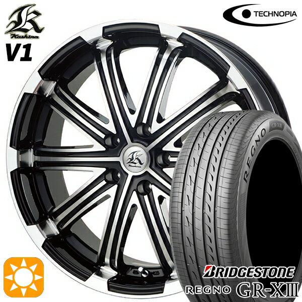 【取付対象】マークX スカイライン 225/45R18 95W XL ブリヂストン レグノ GR-X3 テクノピア カシーナ V1 ブラックポリッシュ 18インチ 7.0J 5H114.3 サマータイヤホイールセット